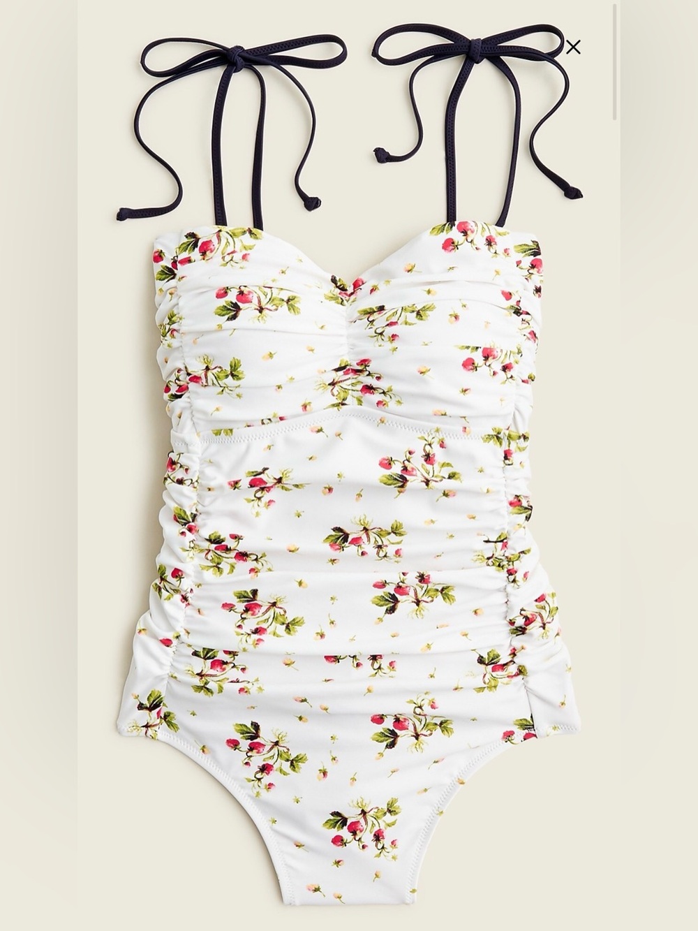 Ruched tie-shoulder one-piece in strawberry floral